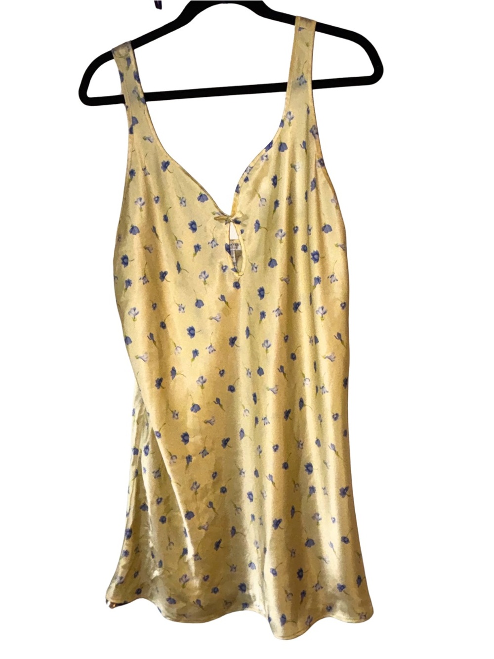 Morgan Taylor Yellow Satin Floral Camisole Slip with Blue Floral Print